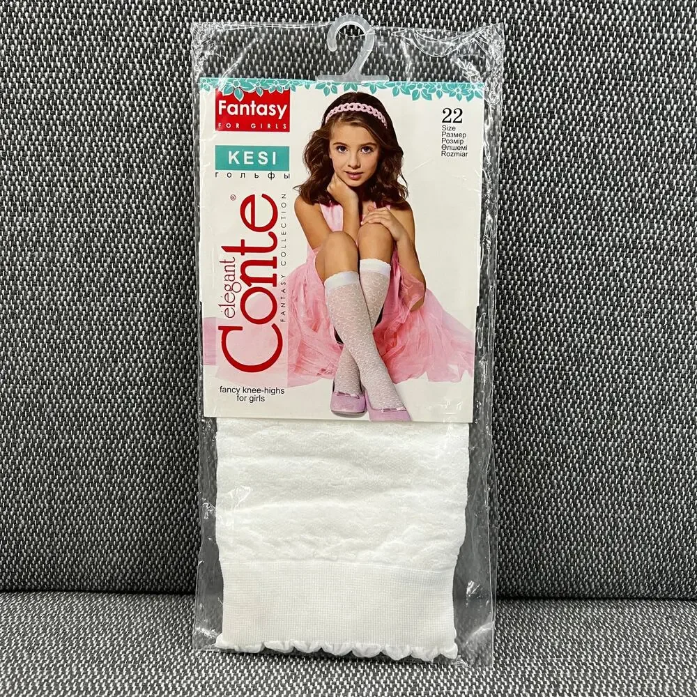 CONTE Fiori Kesi & Polly Solid White Fancy Dress Socks With Design 3 Pair 6-7Y/O